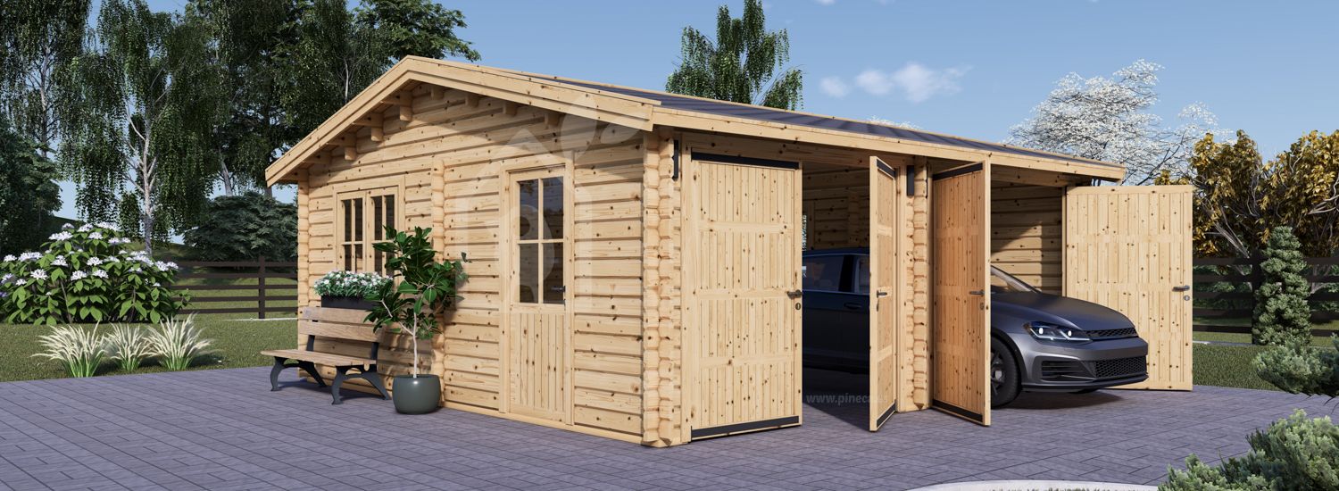 Dubbele houten garage ALTERNATIVE (44 mm), 6x6 m, 36 m² visualisatie 1